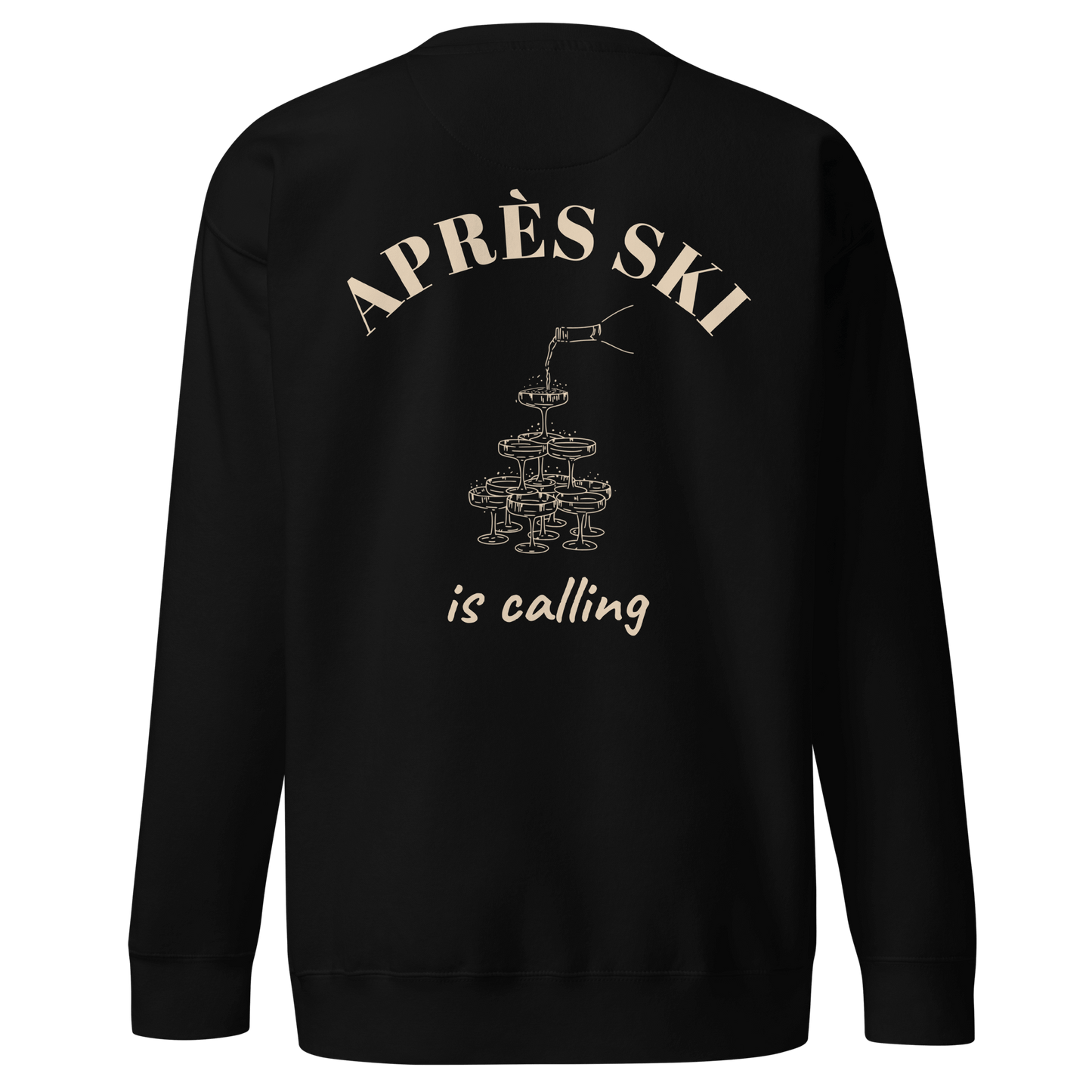 Black unisex hoodie showcasing a stylized 'Champagne' print on the back. The design includes bold, elegant typography, adding a touch of sophistication to the minimalist style.