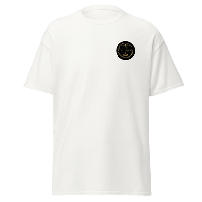 White unisex T-shirt featuring the 'Sever Luxury' logo printed on the left chest. The T-shirt has a structured fit with a classic crew neck, offering a sleek and modern appearance.