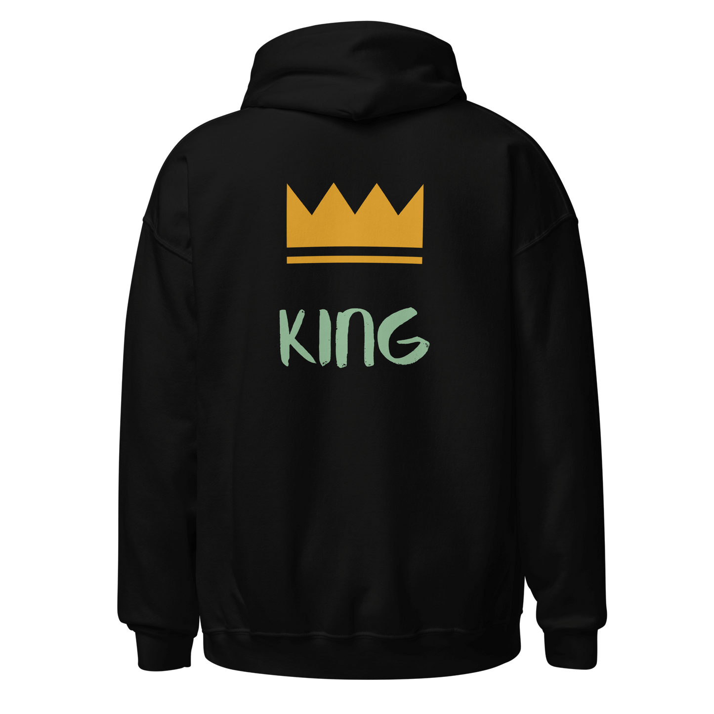 Unisex Hoodie in black from the back with our King Print