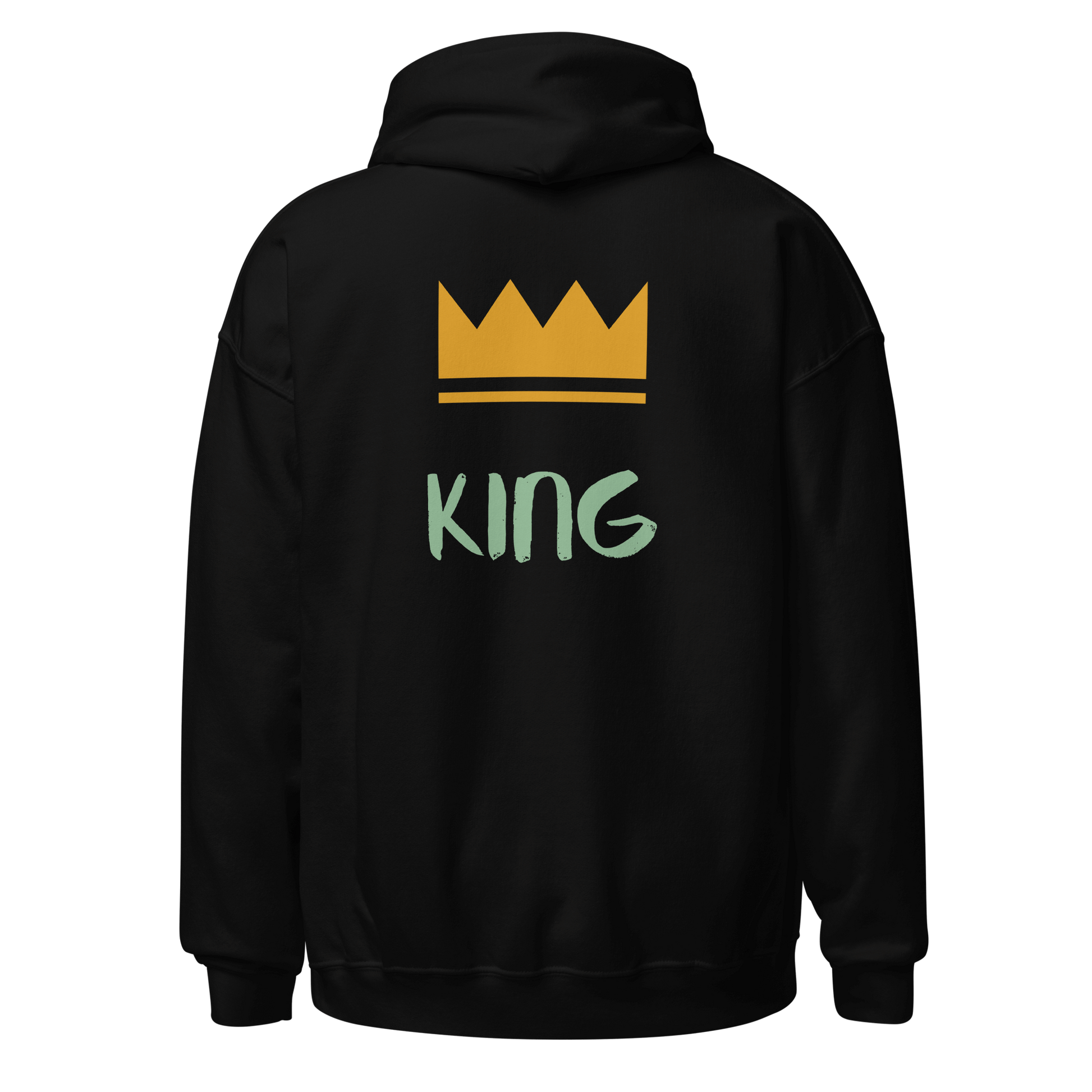 Unisex Hoodie in black from the back with our King Print