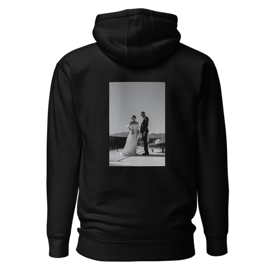 unisex Hoodie in black with personalized picture on the back